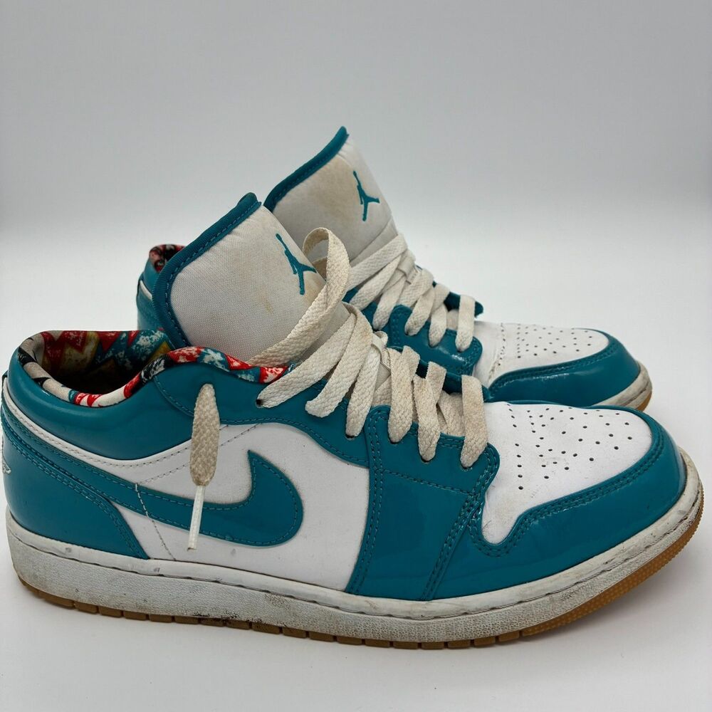 Nike Air Jordan 1 Low Barcelona Cyber Teal Men Size 10 DC6991-400 Patent Leather